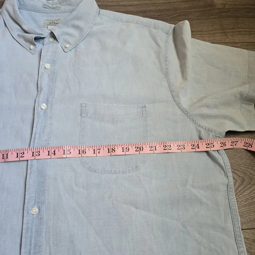 J.Crew Organic Cotton Button Up Shirt Mens XXLT Light Blue Short Sleeve Classic